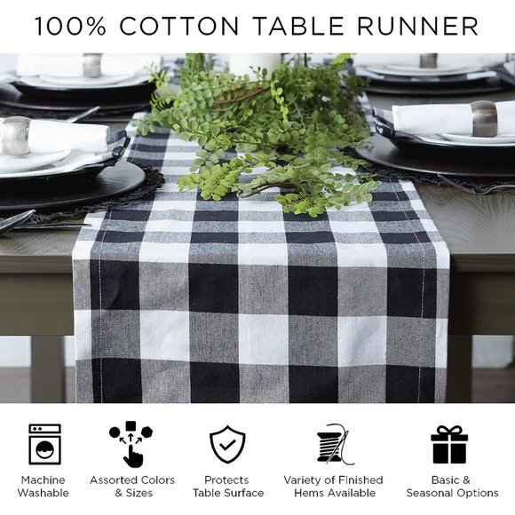 Buffalo Check Collection Classic Farmhouse Table 14x108 Orange Black - Picture 5 of 7